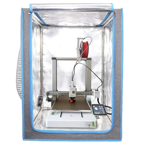 All In One Resin 3D Printer Enclosure With Ventilation Kit and Speed Control, front view showcasing enclosed printer setup