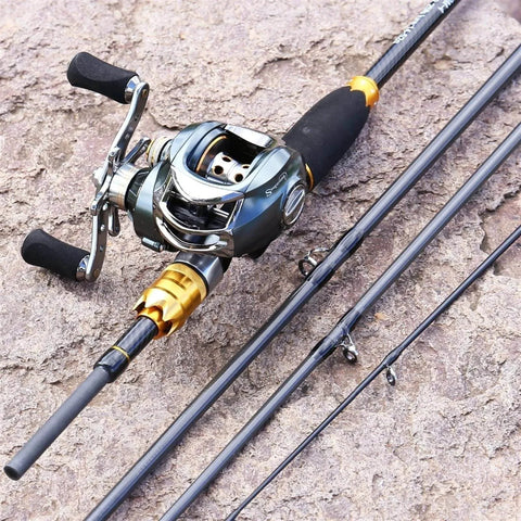 Telescopic Fishing Rod And Baitcasting Reel Combo With 4 Sections Carbon Fiber Casting Rod Lure Set Right Hand Reel