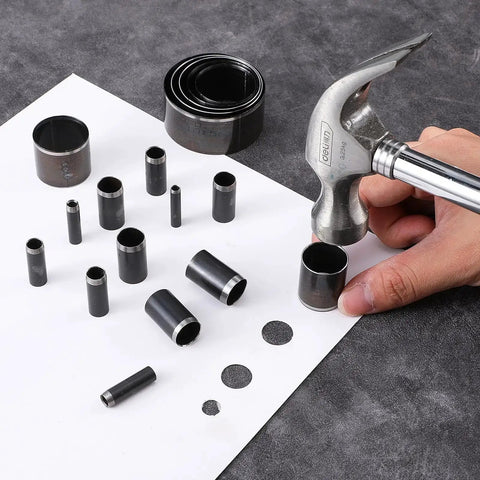 Using 21 Piece Leather Circle Cutter Set With Circle Punches From 1mm To 15mm And 20mm 25mm 30mm 35mm 40mm 45mm 50mm Dies, High Carbon Steel