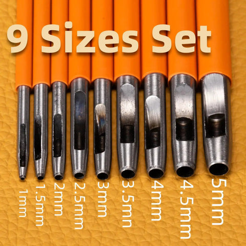 Nine Size Hole Punch Set For Leather Belts And Crafting Heavy Duty Steel With Quenching Process Includes 1mm To 5mm Holes
