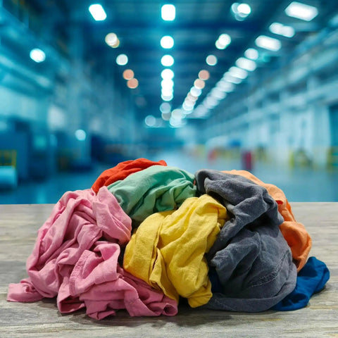 Colorful Recycled Cotton Rags For Home And Shop, Extra Absorbent 50 Lb Box Of T Shirt Scraps, Multipurpose Cleaning Cloths pile