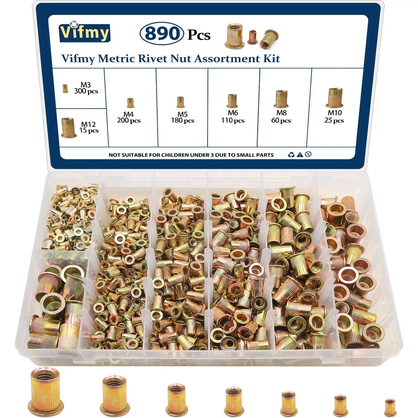 Metric Rivet Nut Assortment Kit With Zinc Plated Finis...