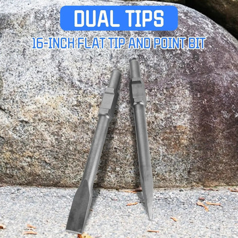 2 Pack Jack Hammer Chisel Set With 1 1/8 Inch Hex Shank Point And Flat Concrete Chisels for Demolition Breaker Drills display