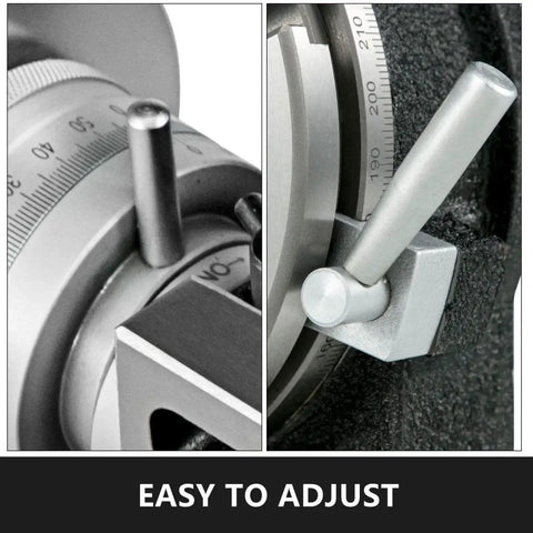 Close-up of adjustment levers on 8 Inch Horizontal and Vertical Rotary Table for Milling Machines with 3 Slots MT 3 Compatible
