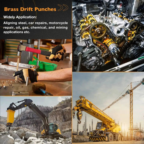 Brass drift punches used for aligning steel and car repairs; visible in applications like construction and automotive engine repair