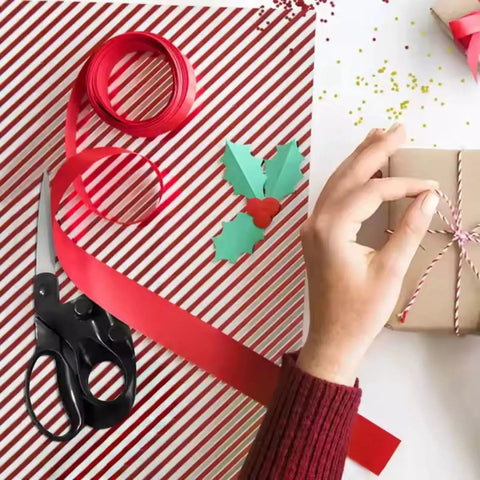 Laser Guided Fabric Scissors for Precision Cutting with Built In Laser Guide Heavy Duty Professional Sewing Shears on striped paper