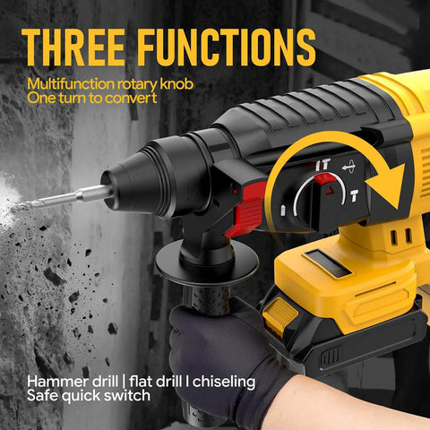 Cordless SDS Plus Rotary Hammer Drill With Brushless Motor, Safety Clutch, 4 Functions shown in close-up of multifunction knob.