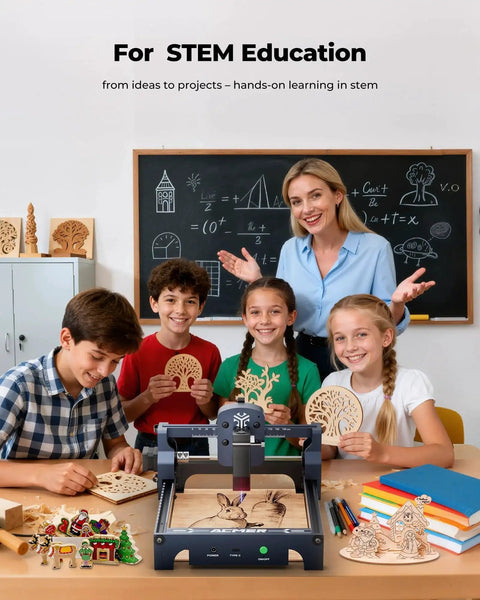 Children using Powerful 6000mW Desktop Laser Engraver With 130x130mm Working Area And 0.04mm Spot, S1 Model for STEM education projects.