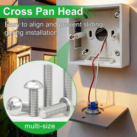 102 Piece Stainless Steel Screw Kit For Electrical Mounting DIY Friendly 6-32 And 8-32 Phillips Pan Head Screws in use