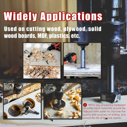 Five Eighths Inch Forstner Drill Bit For Woodworking, Alloy Steel Hinge Cutter Bit With Hex Shank, cutting through wood.