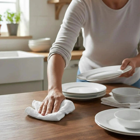 Person using Premium Exact Cut White T Shirt Cleaning Rags Ten Pack 20x20 Inches Super Absorbent Cotton Rags for Mechanic Shops