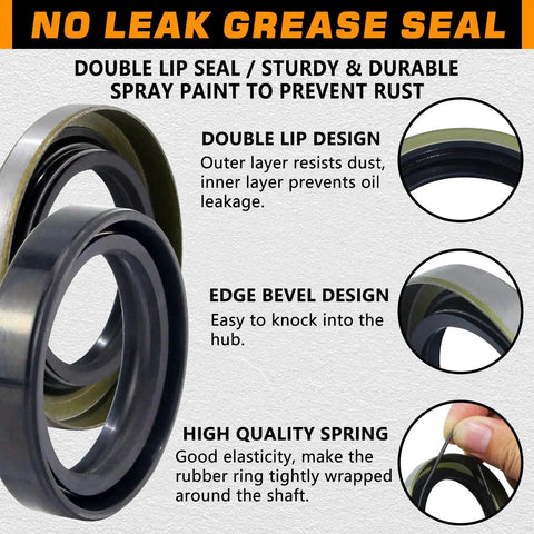 Close-up of All In One 2 Pack Trailer Hub Bearing Kit grease seal showing double lip design and high-quality spring.