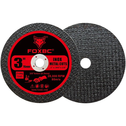 Two Beefy 3 Inch Metal Cut Off Wheel Discs For Die Grinders With Three Eighths Inch Arbor And 0.045 Inch Thick For Steel Stainless Cast Iron And Sheet Metal Cutting Up To 20,000 Max RPM In A 50 Pack By FOXBC
