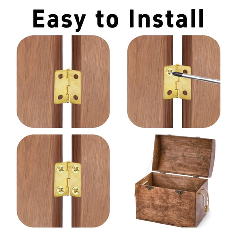 Gold Mini Hinges For Wooden Boxes 18x15mm 80Pcs With 320 Screws 180 Degree Folding Butt Hardware installation on wood box