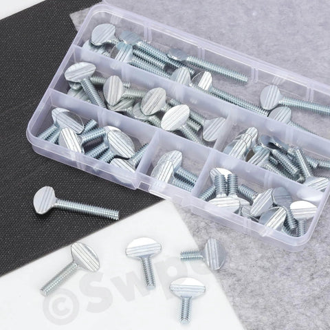 50Pcs Thumb Screw Assortment Kit, 1/4-20 Thread, fully threaded galvanized carbon steel screws in a plastic organizer