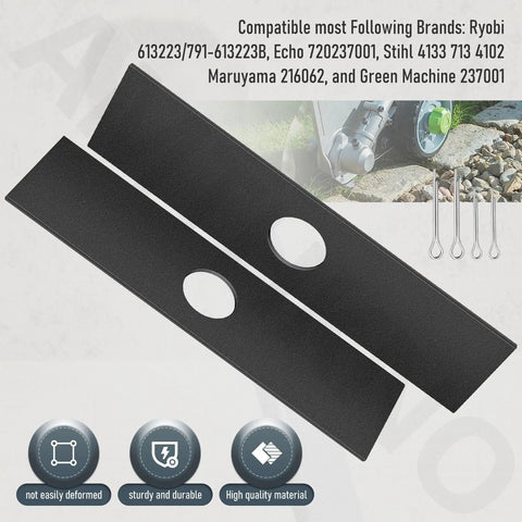 Two 7-1/2in edger blades with 1in center hole; front view, black metal, 2-pack, universal fit