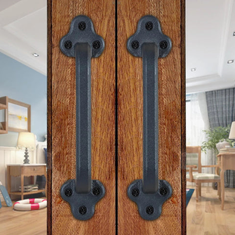 Installed Heavy Duty 9 Inch Rustic Sliding Barn Door Handle, Built Tough Solid Cast Iron Barn Pull For DIY Doors