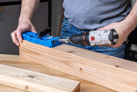 Pocket Hole Jig XL For Thick Lumber And Framing Drills 1.5 To 3.5 Inch Stock Built For 2x4 And 4x4 Builds used on wood.