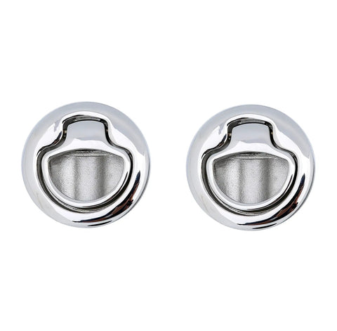 Two 2-inch stainless steel chrome flush pull slam latches for boat hatches