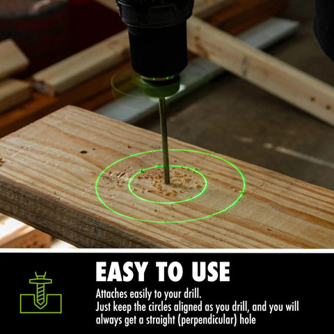 Magnetic Drill Guide With Green Laser Alignment And Three Bright Patterns For Perpendicular Drilling, Visual Work Surface Alignment