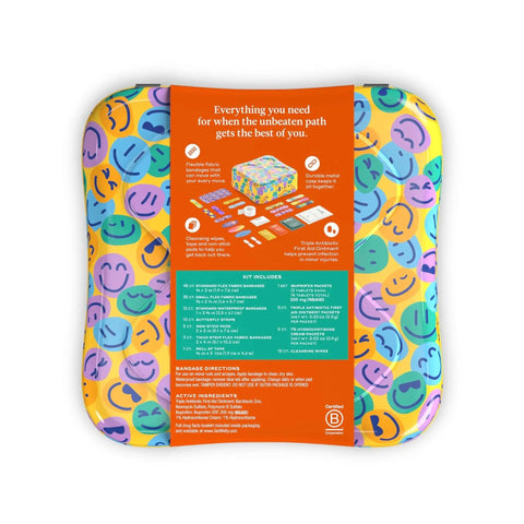 Back view of Welly Everyday First Aid Kit With Flexible Fabric Bandages That Move With You Waterproof Tape Nonstick Pads Butterfly Strips Single Use Ointments Ibuprofen 130 Count Essentials Set For Home Office Car