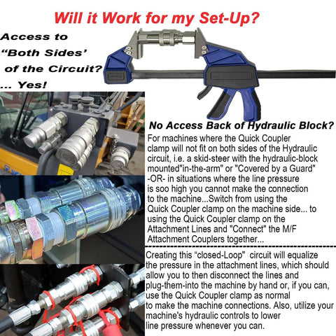 18 Inch Quick Coupler Hand Clamp Kit With Four Duo Jaw Sets installed on hydraulic pipe clamps for heavy equipment