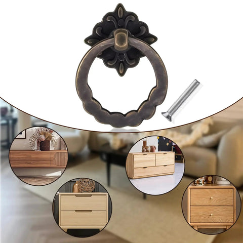 10 Piece Set Retro Style Bronze Drop Ring Cabinet Pulls For Dresser And Antique Drawers Includes Mounting Screws