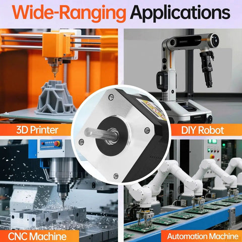 High Torque Nema 17 Stepper Motor For Dope 3D Printers And CNC Setups in use with various machines and robots.