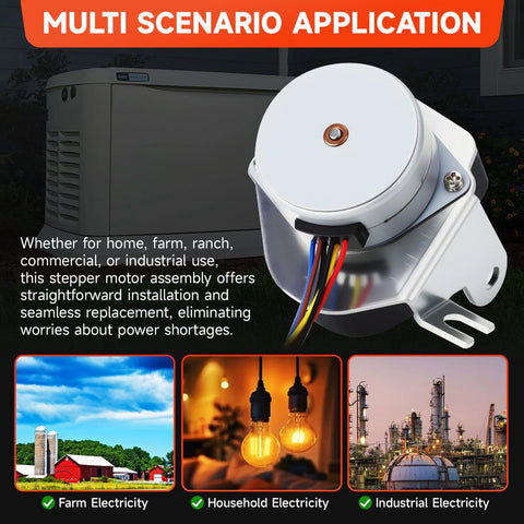 Stepper motor assembly, white metal housing with multi-color wiring; compatible with Generac GTH990 HSB and GTH999 series.