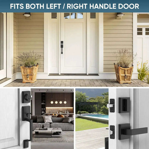 Heavy Duty Front Door Handle Set With Square Lever And Single Cylinder Deadbolt Reversible For Exterior Entrances Matte Black Finish