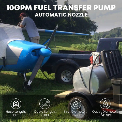 Heavy Duty 12V Fuel Transfer Pump With 10 GPM Flow, Cast Iron Rotary Vane Pump, used for refueling a small aircraft