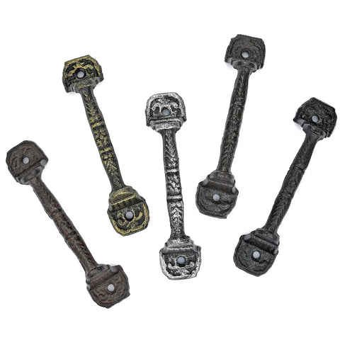 Sliding Barn Door Handles Set Of 4 In Dark Brown Cast Iron With Vintage Rustic Finish, multiple color options, long gate pulls for interior and outdoor use.