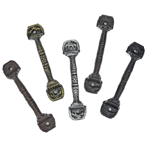 5 assorted cast iron handles; 4 Pack 5.51 Inch Cast Iron Sliding Barn Door Handles Black Vintage Gate Pulls For Outdoor Garage Closet Interior And Drawer Antique Long Cabinet Handles Rustic Rustproof Durable