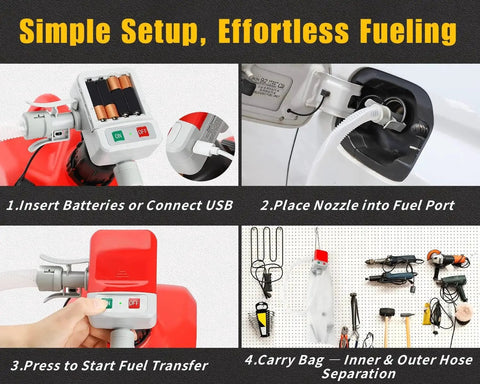 Auto Stop Fuel Transfer Pump 3.2 GPM Gas Can Pump With 51in Hose No Spill showing setup steps and usage guide.