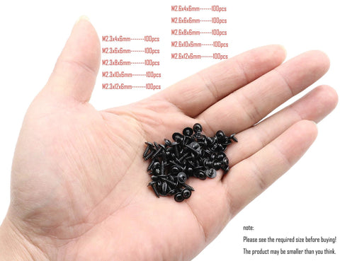M2.3 And M2.6 Truss Head Self Tapping Screws With Wafer And Pan Washer 1000 Pieces 10 Sizes Assortment Kit Carbon Steel With Black Oxide Finish