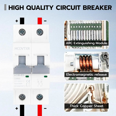 63 Amp DC Solar Disconnect Switch Isolator 1000V for Solar Power Weatherproof RV Breaker Box with arc extinguishing module