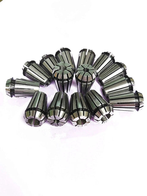 15Pcs ER11 Spring Collet Set For CNC Milling And Lathe Tooling, arranged in a semicircle, 1065 carbon steel