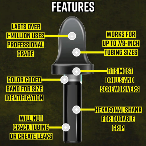 Features of a swaging drill bit from Six Piece Drill Bit Swaging Tool Set For Expanding Copper And Aluminum Tubes Includes One Quarter Inch, Three Eighths Inch, One Half Inch, Five Eighths Inch, Three Quarters Inch, Seven Eighths Inch Bits For HVAC And Plumbing Retrofit Spin S6000.
