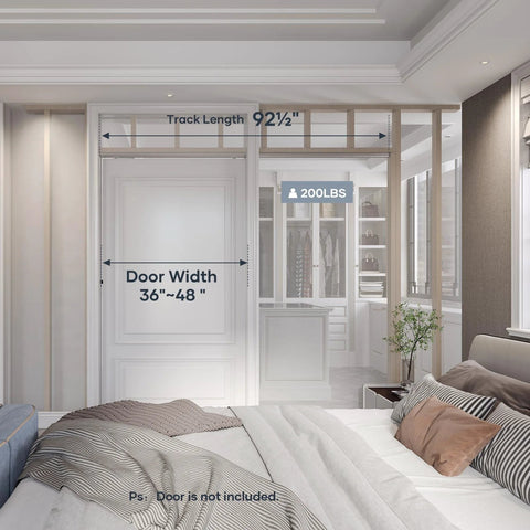 8 Foot Sliding Pocket Door Hardware Track Kit Aluminum Built Tough Heavy Duty Top Mount For 36 To 48 Inch Doors Commercial Grade Easy To Install Quiet And Smooth Operation Door Not Included installed in bedroom interior