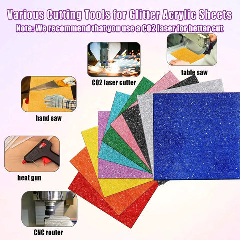 Glitter Cast Acrylic Sheets One Eighth Inch Thick 10 Pack Eight By Eight Inches for Laser Cutting and Engraving Various Tools