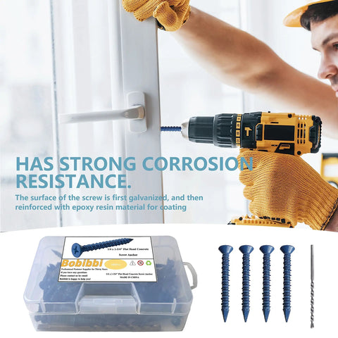 Using One Quarter By One And A Quarter Inch Flat Head Concrete Screws 100 Pack For Masonry Anchors In Concrete Brick Or Block High And Low Thread Carbon Steel 1022A in white door installation