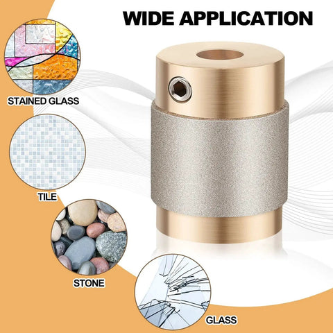 Pro Grade Stained Glass Drill Bits And Diamond Grinder Heads For Glass Projects, 1 Inch Copper Core With Diamond Plating shown