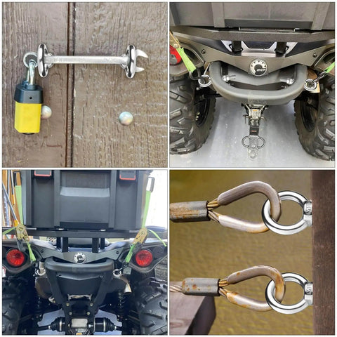 Heavy Duty Shoulder Eye Bolts 3 By 8 Inch Thread, 2.75 Inch Shaft, Premium Stainless Steel 304 With 2 Nuts And 1 Washer installed on ATV