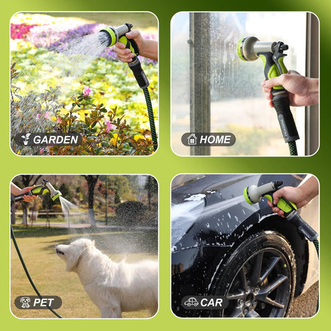Relxitl garden hose, green 100ft, flexible non-expanding hose with 10-function sprayer for garden, home, pet, car.