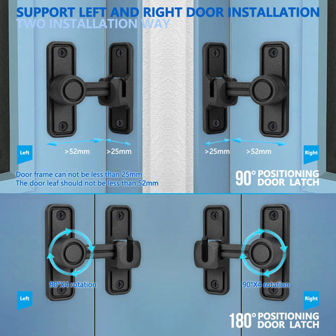 Sliding Barn Door Lock Latch Hardware 90 And 180 Degree Dual Slide Lock for home security doors shown installed on blue doors.