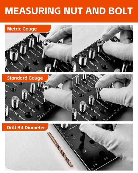 Bolt Size Finder And Thread Gauge Kit Kinok 42 Thread Checker With 19 Standard And 15 Metric Sizes And 8 Drill Bits For Quick Go No Go ANSI Class 2B Precision measuring bolts with metric and standard gauges.