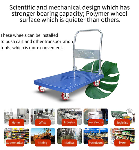 Heavy Duty 4 Inch PU Caster Wheels For Platform Trucks Up To 265 Pounds Silent And Durable With Integral Mold Plate Caster Design