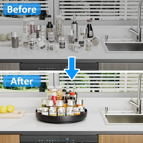 13 Inch Heavy Duty Metal Lazy Susan Turntable Organizer for cabinet pantry kitchen countertop and bathroom 360 degree rotating spice rack storage anti rust waterproof coated black Ovicar