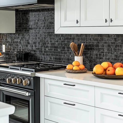 Sleek Black Cabinet Pulls 5 Inch Square Drawer Handles 128mm Hole Centers 2 Pack For Kitchen Cabinets And Closets Installed