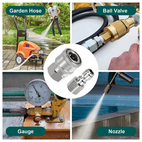 4-Piece NPT One Quarter Inch Pressure Washer Quick Connect Adapters Set No-Fuss Stainless Steel With Male And Female Fittings